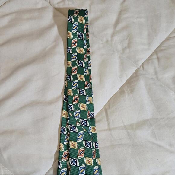 Fendi Green Blue Squares Silk Tie Pure  60" x 3" Roma Italy - Picture 5 of 9